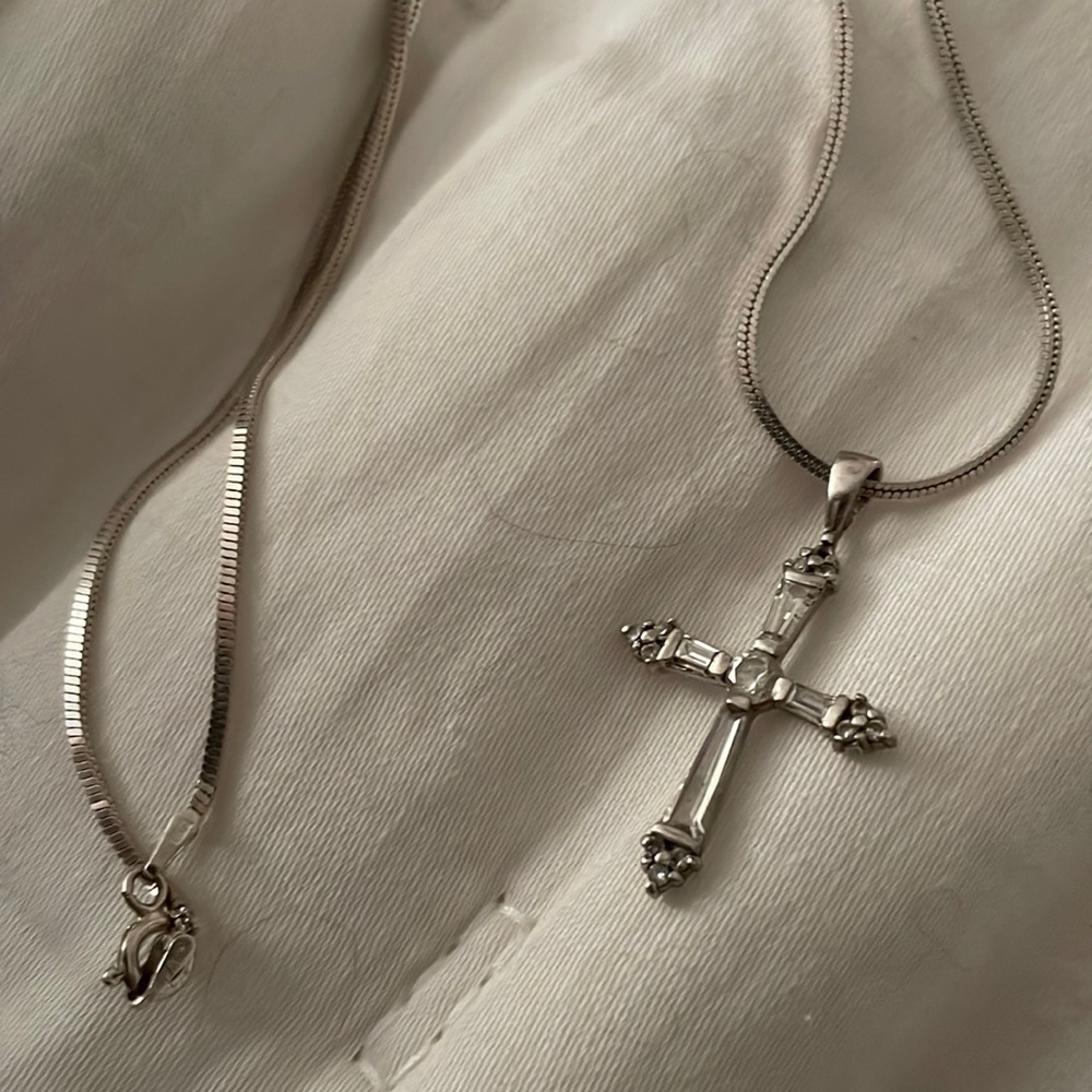 Gorgeous Silver Chain w Sterling CrossCZ Bagets Diamonds/929 FAS Expensive chain